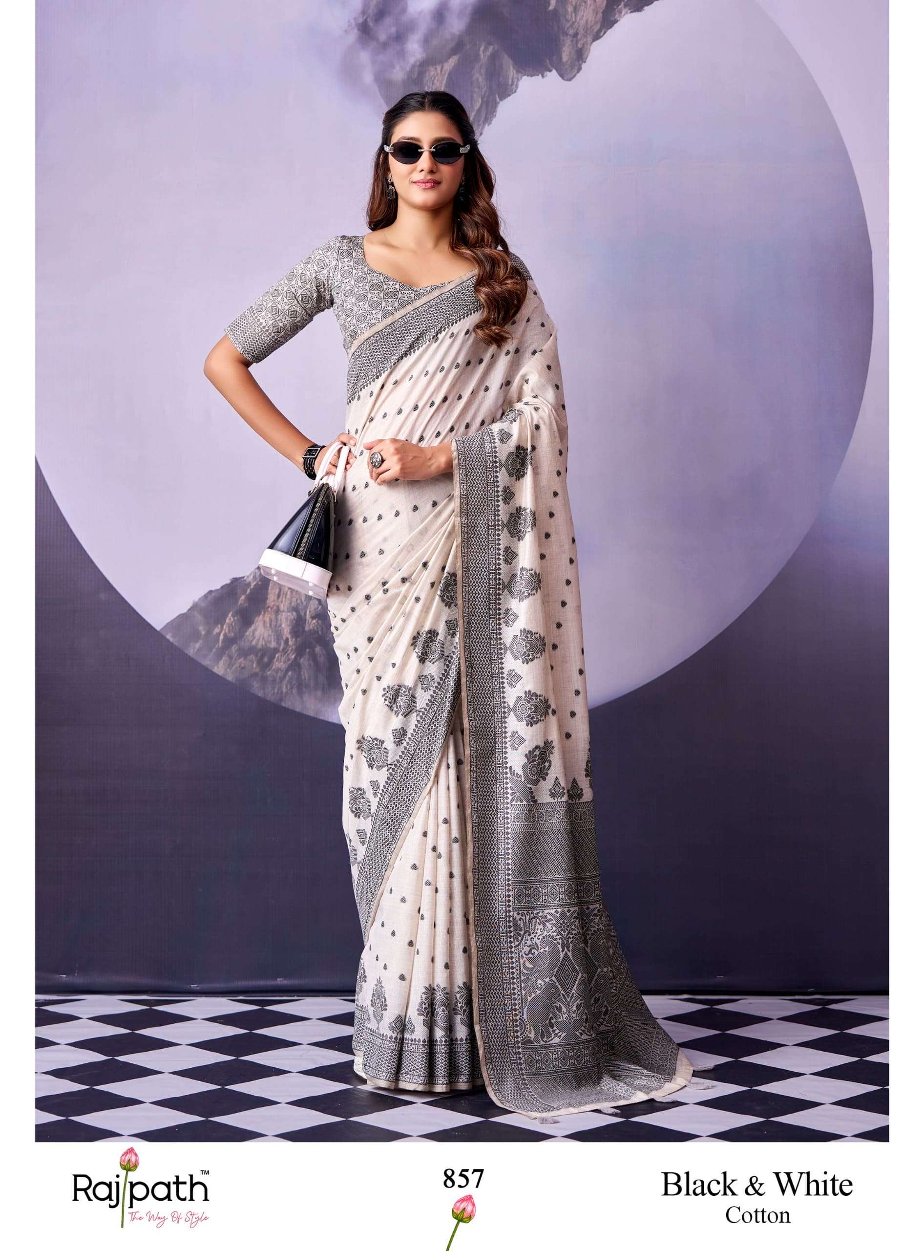 RAJTEX BLACK AND WHITE 855 TO 861 Cotton Printed Premium Sarees