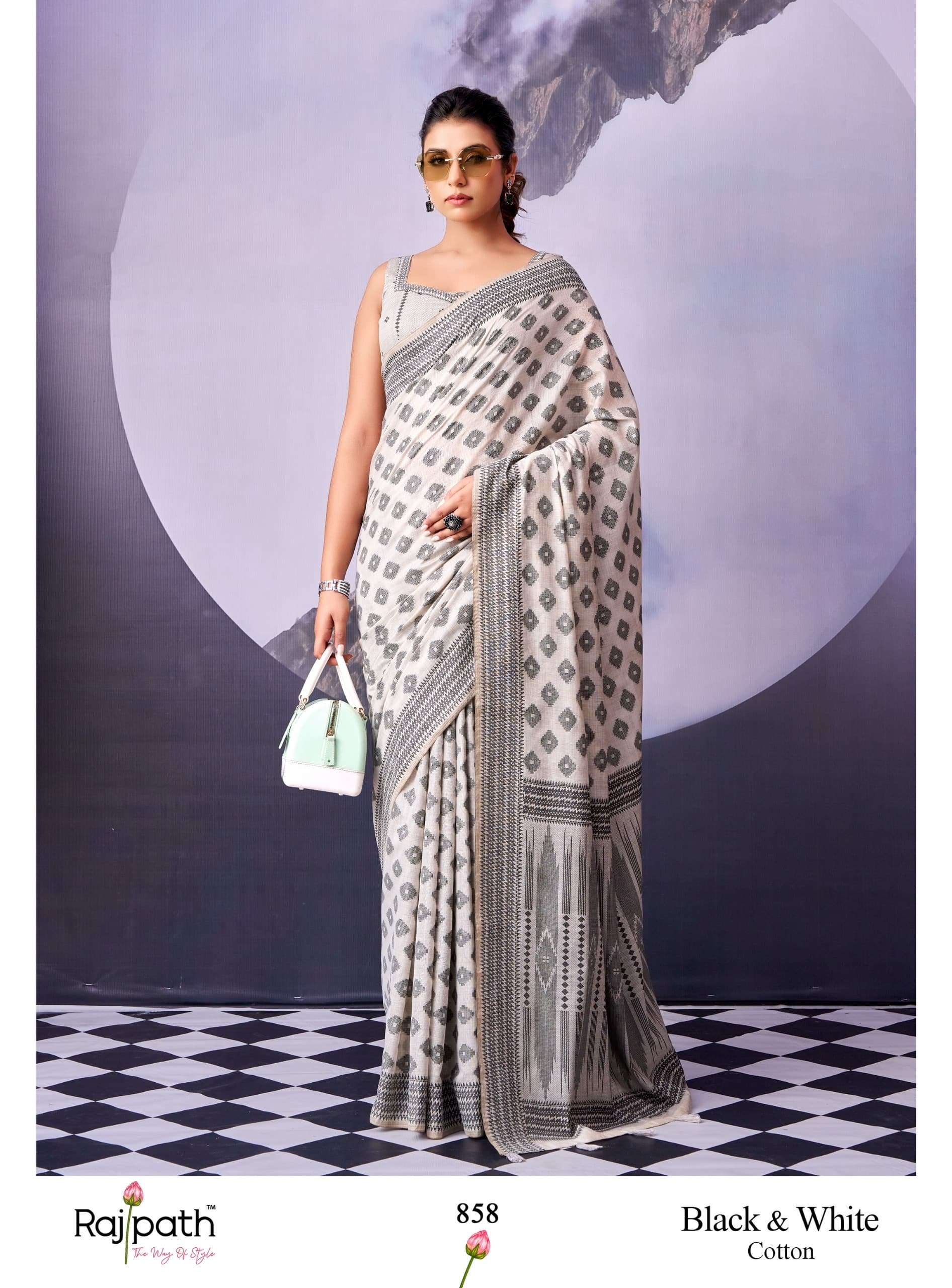 RAJTEX BLACK AND WHITE 855 TO 861 Cotton Printed Premium Sarees