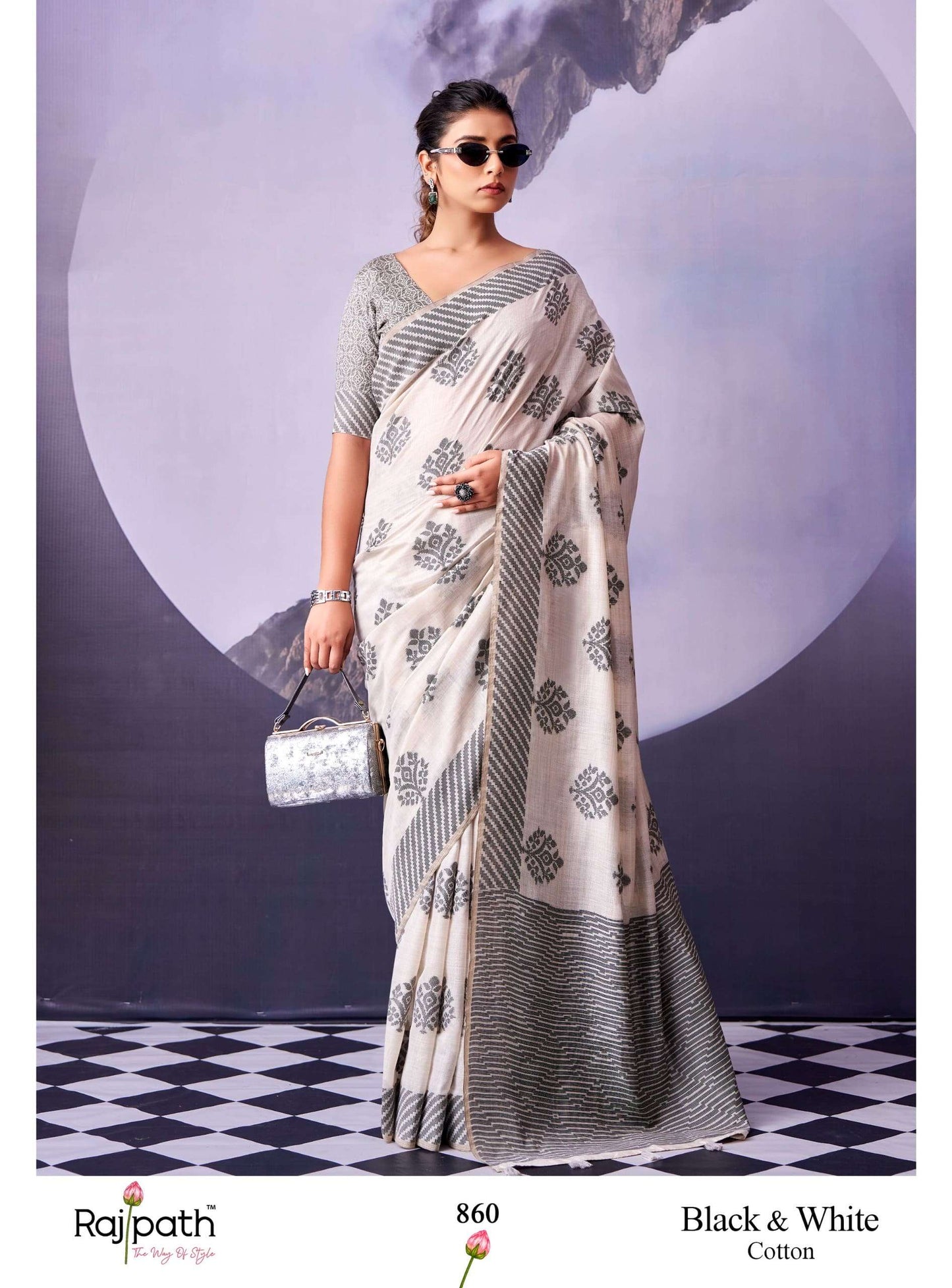 RAJTEX BLACK AND WHITE 855 TO 861 Cotton Printed Premium Sarees