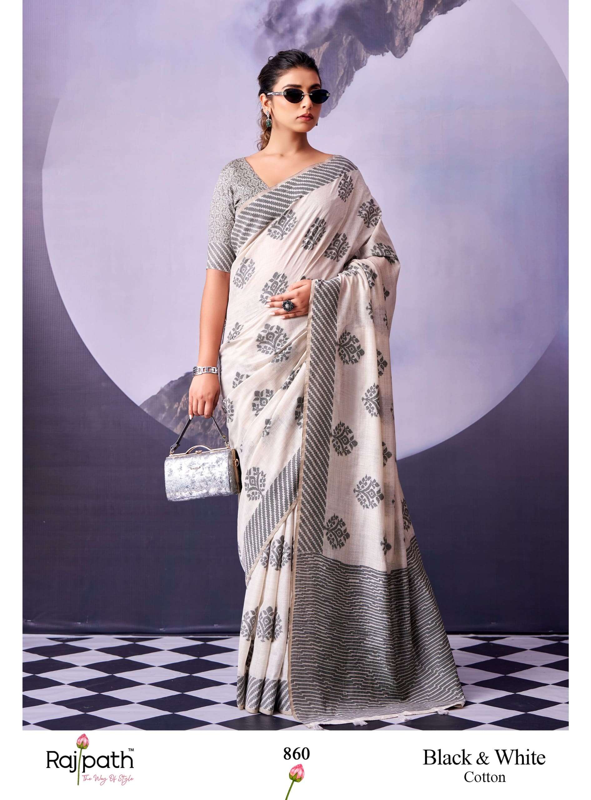 RAJTEX BLACK AND WHITE 855 TO 861 Cotton Printed Premium Sarees