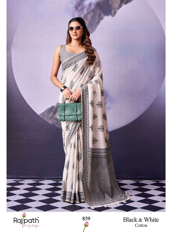 RAJTEX BLACK AND WHITE 855 TO 861 Cotton Printed Premium Sarees