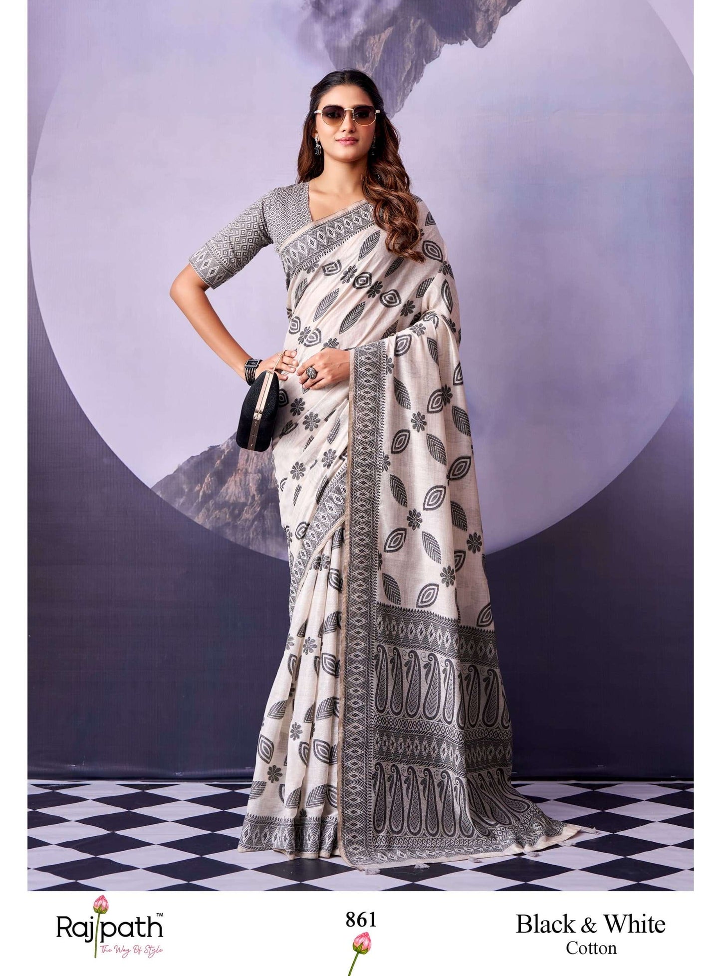 RAJTEX BLACK AND WHITE 855 TO 861 Cotton Printed Premium Sarees