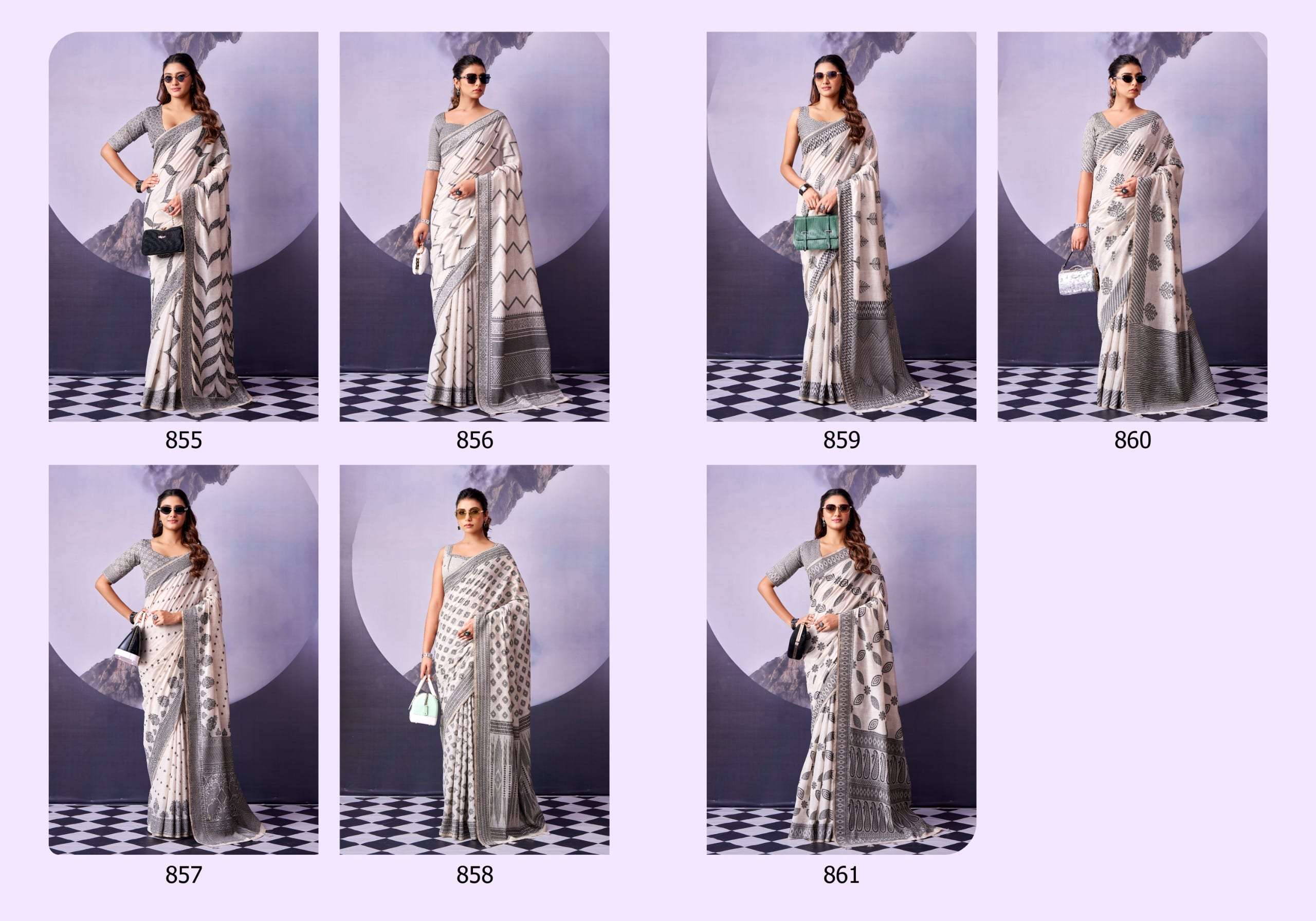 RAJTEX BLACK AND WHITE 855 TO 861 Cotton Printed Premium Sarees