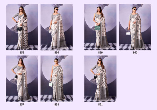 RAJTEX BLACK AND WHITE 855 TO 861 Cotton Printed Premium Sarees