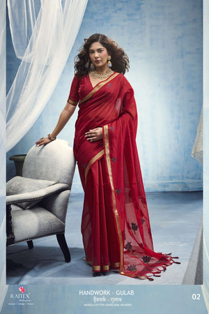 RAJTEX GULAB Munga Cotton Handloom Printed Saree