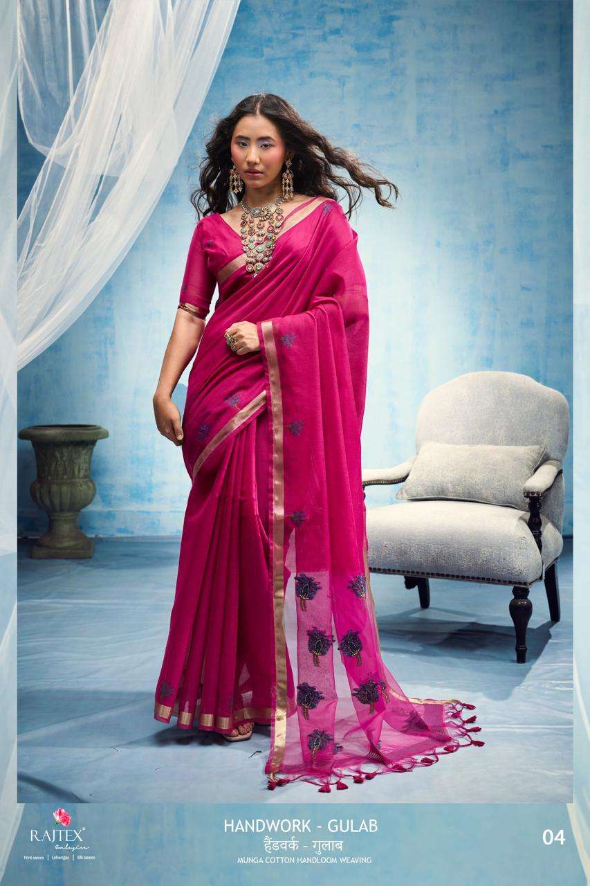 RAJTEX GULAB Munga Cotton Handloom Printed Saree