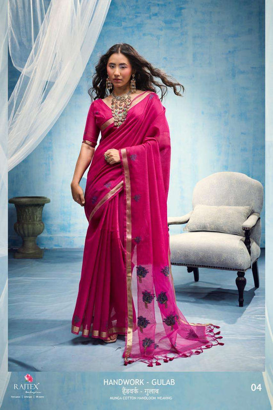 RAJTEX GULAB Munga Cotton Handloom Printed Saree