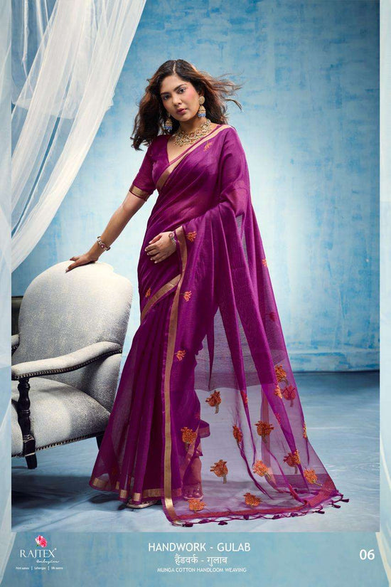 RAJTEX GULAB Munga Cotton Handloom Printed Saree