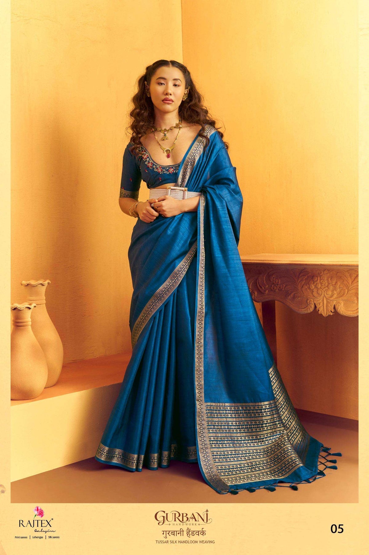 Rajtex Gurbani Tussar Silk Festive Wear Printed Saree