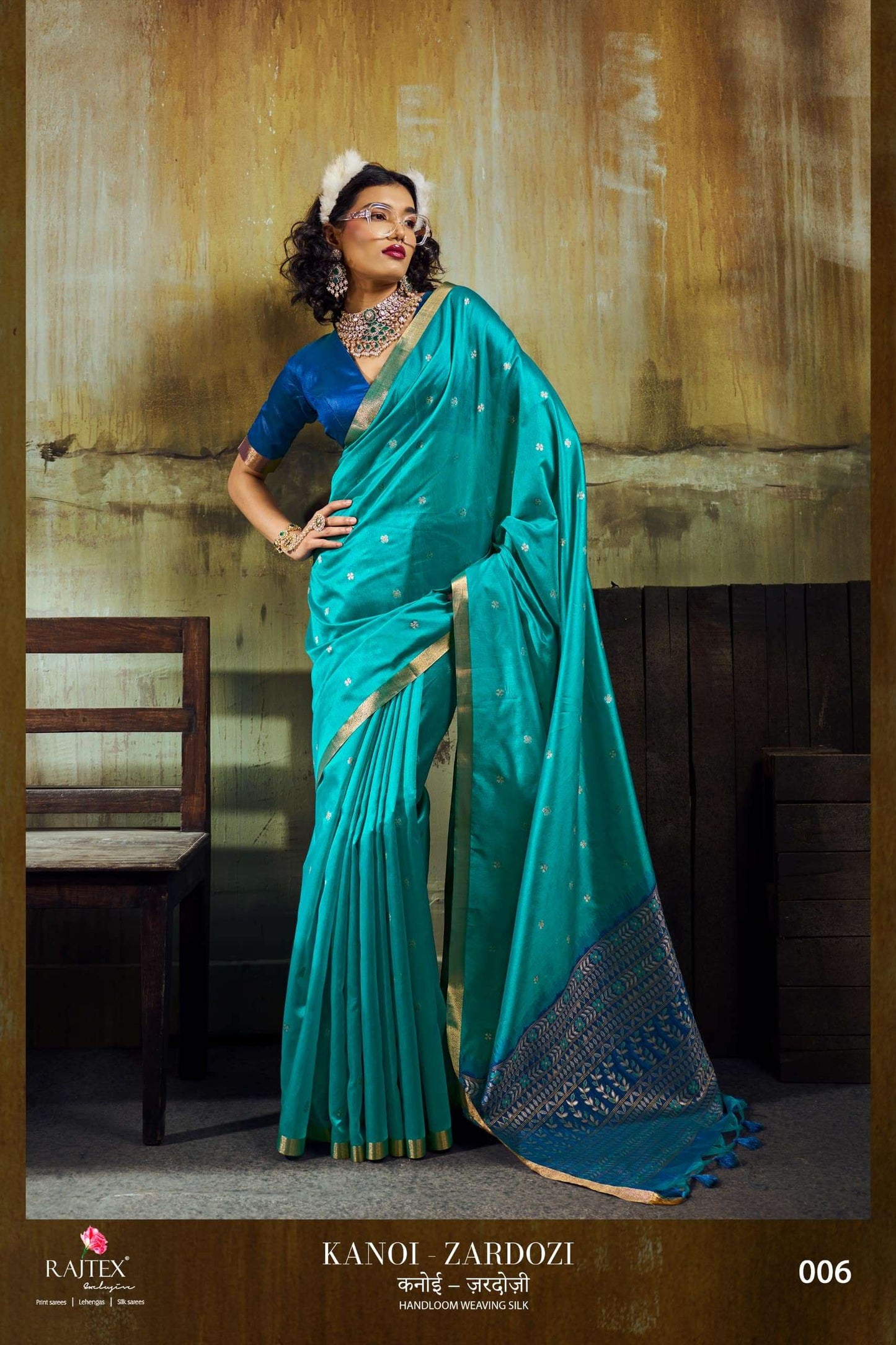 Rajtex Kanoi Zardosi Tussar Silk Saree