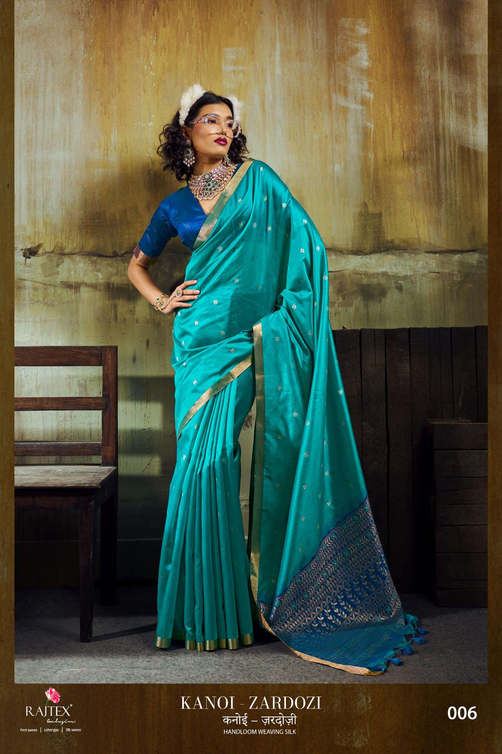 Rajtex Kanoi Zardosi Tussar Silk Saree