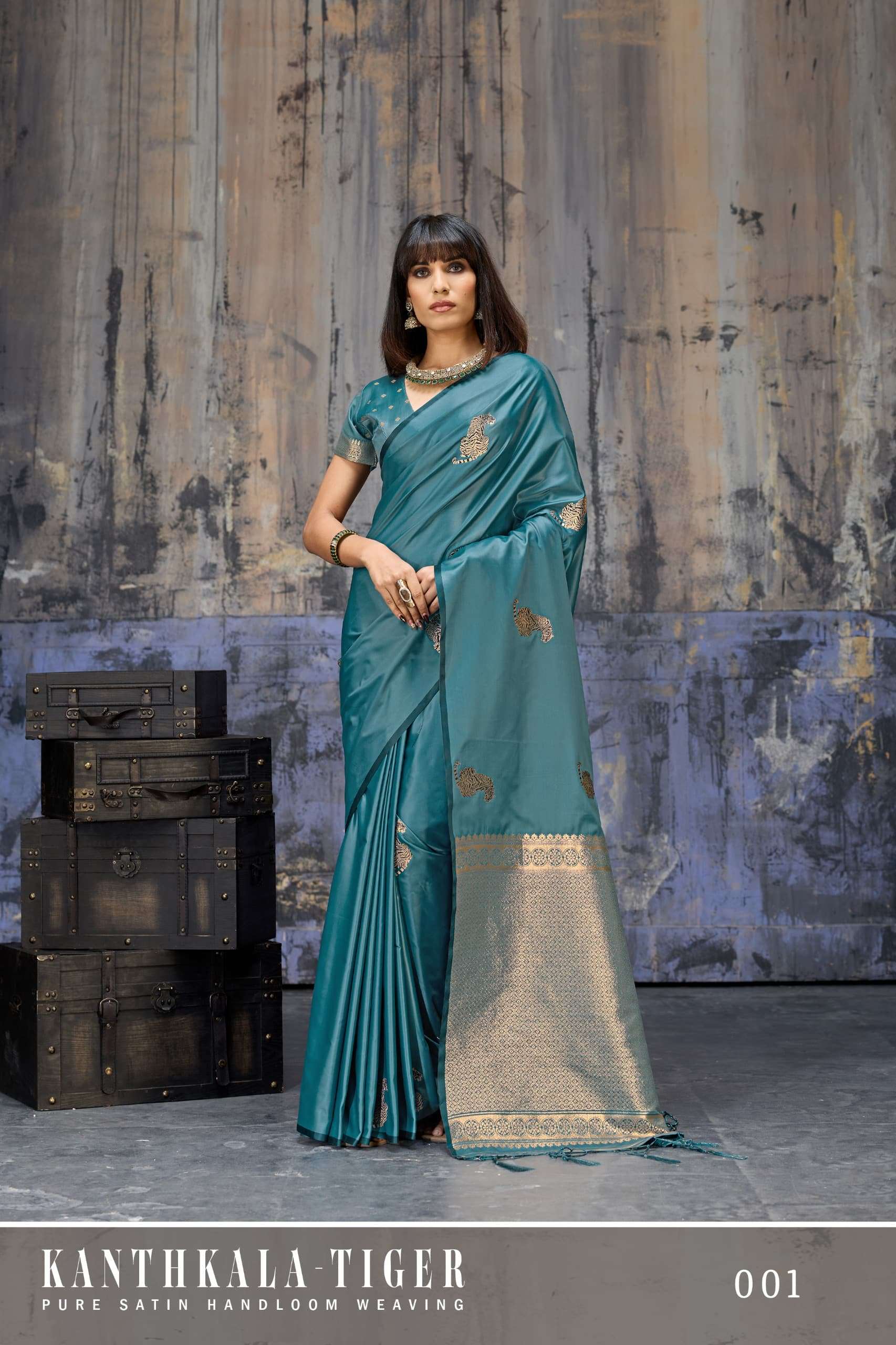 Rajtex Kanthkala Tiger Satin Handloom Printed Saree