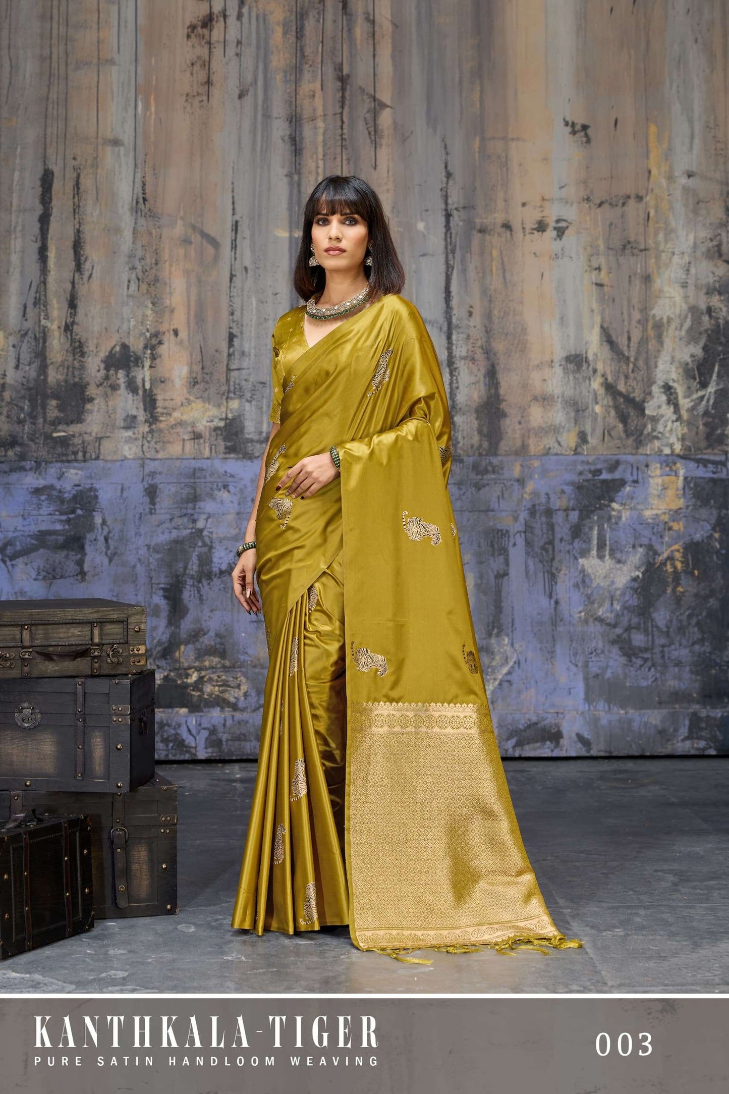 Rajtex Kanthkala Tiger Satin Handloom Printed Saree
