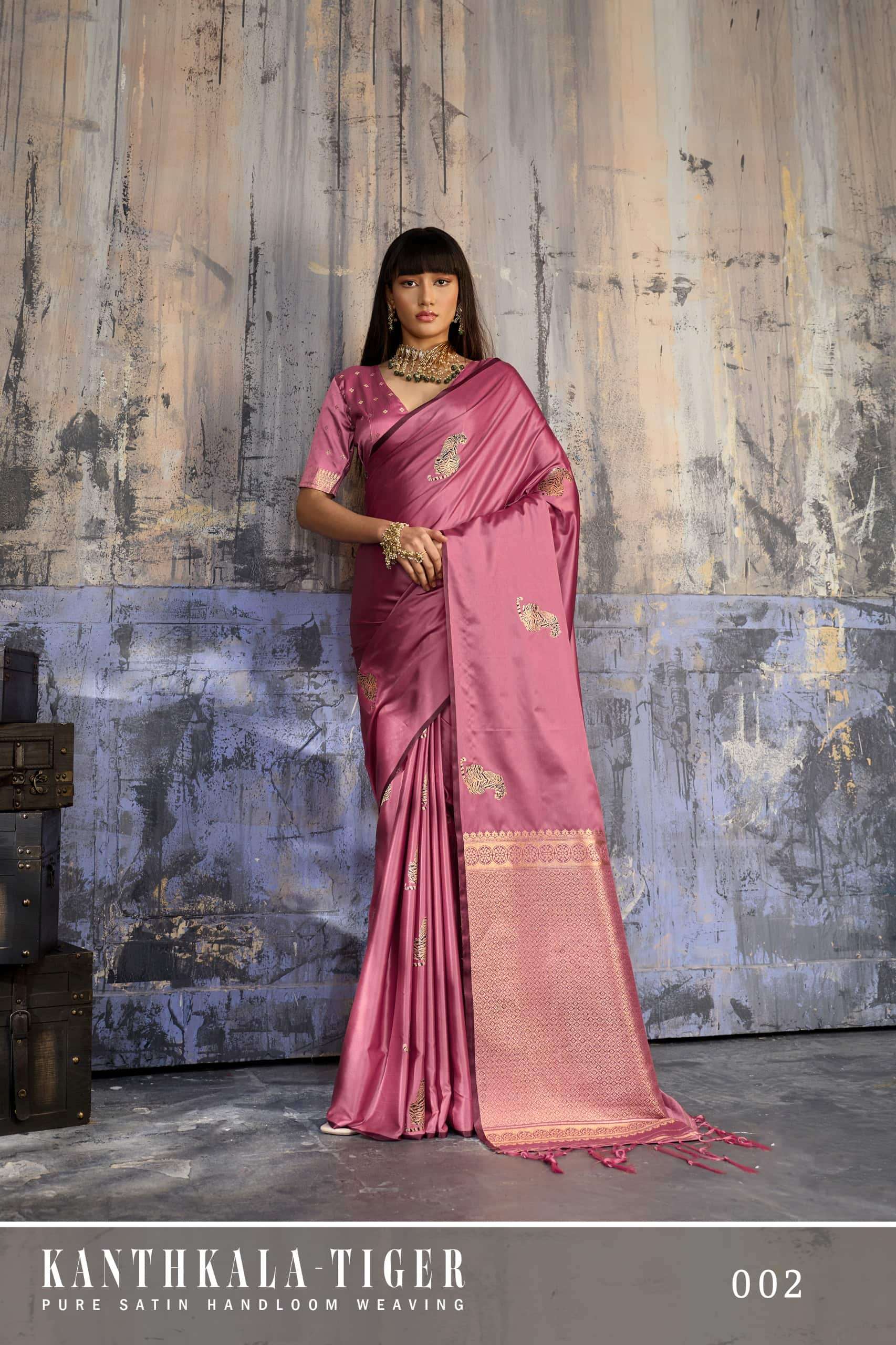 Rajtex Kanthkala Tiger Satin Handloom Printed Saree