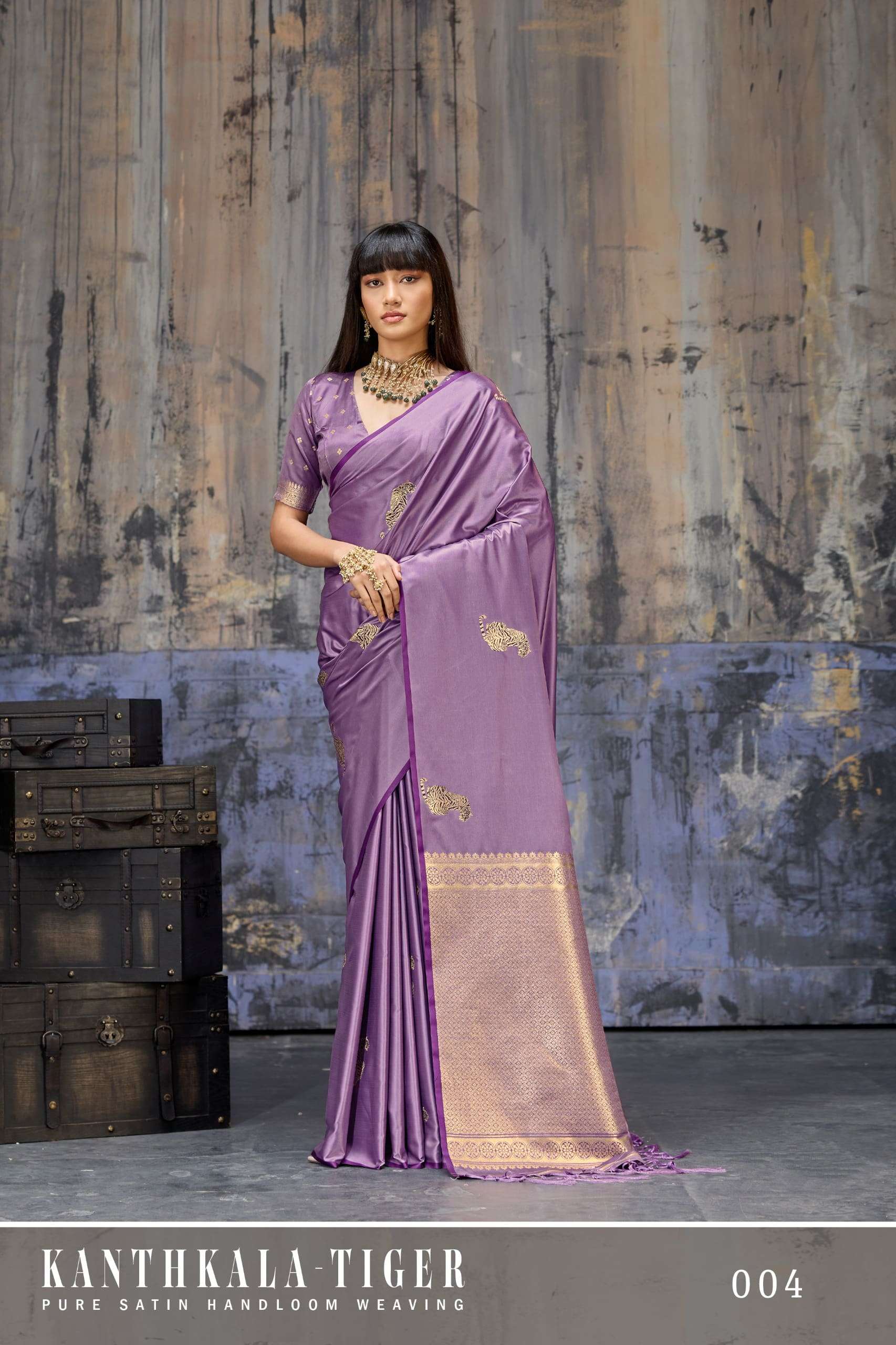 Rajtex Kanthkala Tiger Satin Handloom Printed Saree