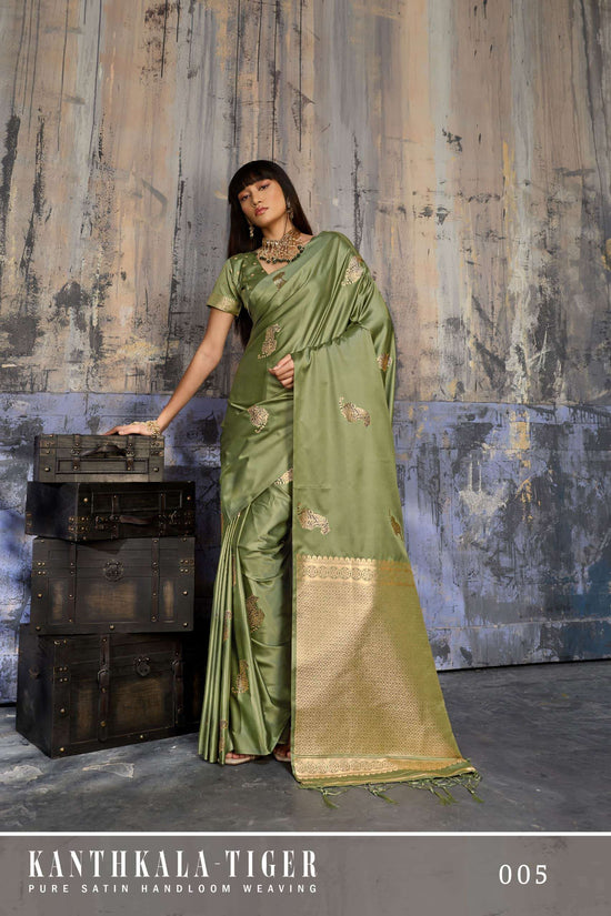 Rajtex Kanthkala Tiger Satin Handloom Printed Saree