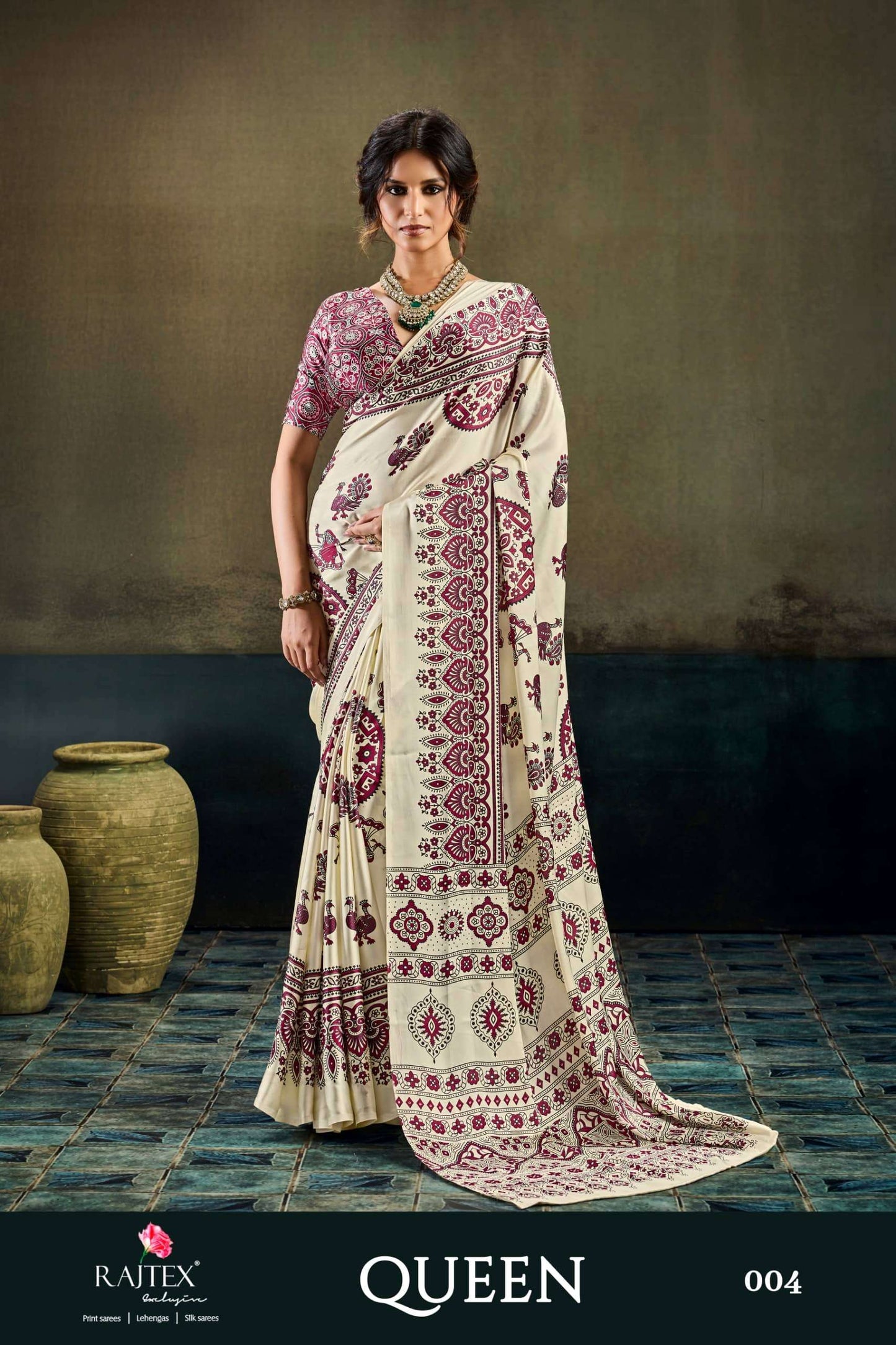 RAJTEX QUEEN Modal Satin Printed Saree