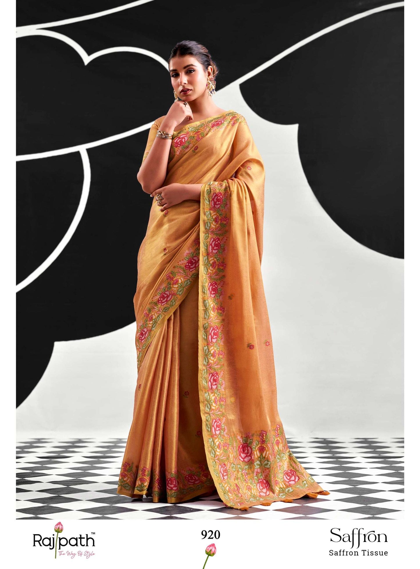 Rajtex Saffron Tissue Silk Printed Premium Saree