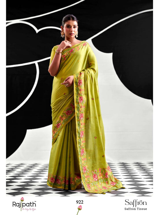 Rajtex Saffron Tissue Silk Printed Premium Saree