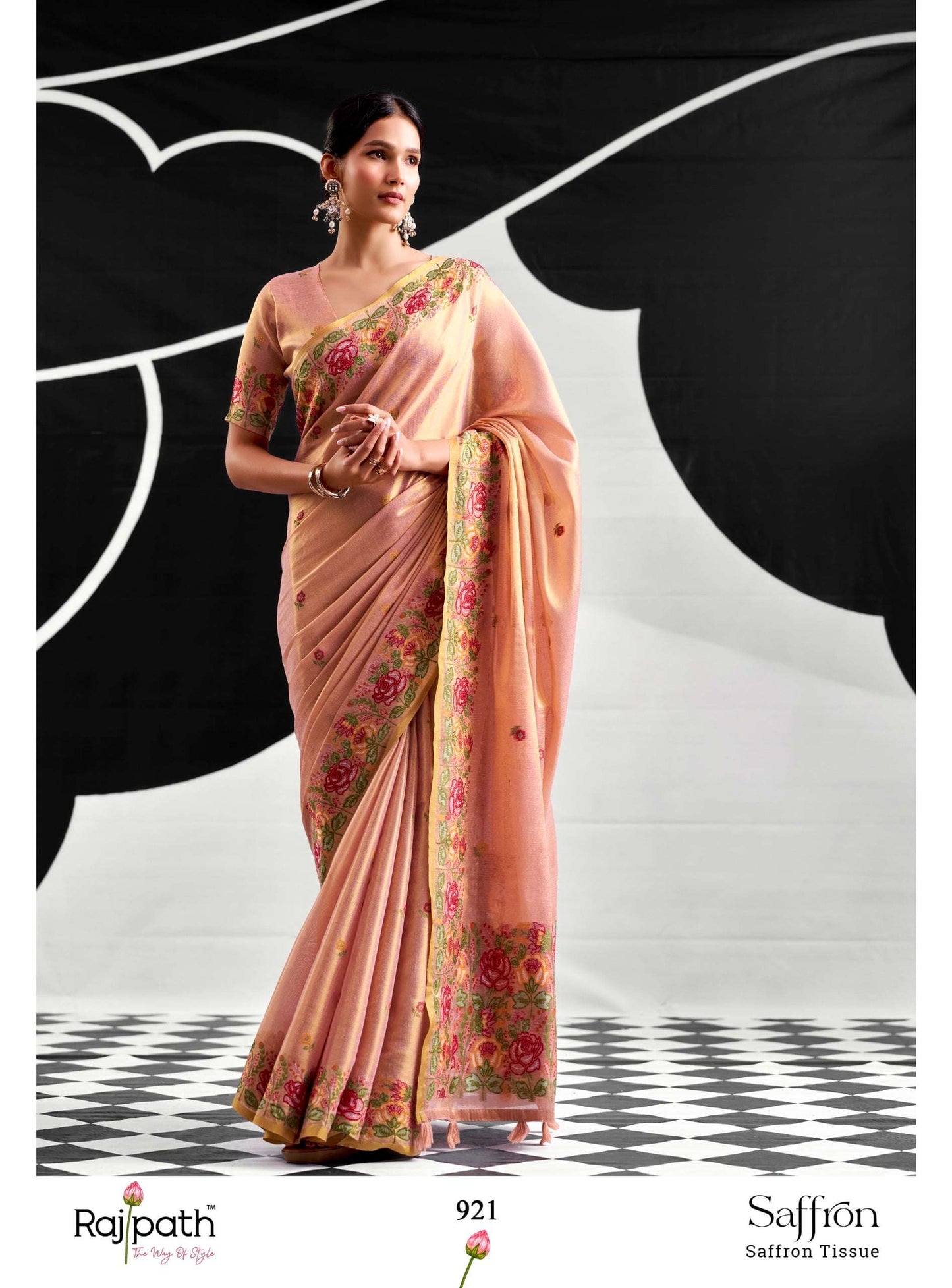 Rajtex Saffron Tissue Silk Printed Premium Saree