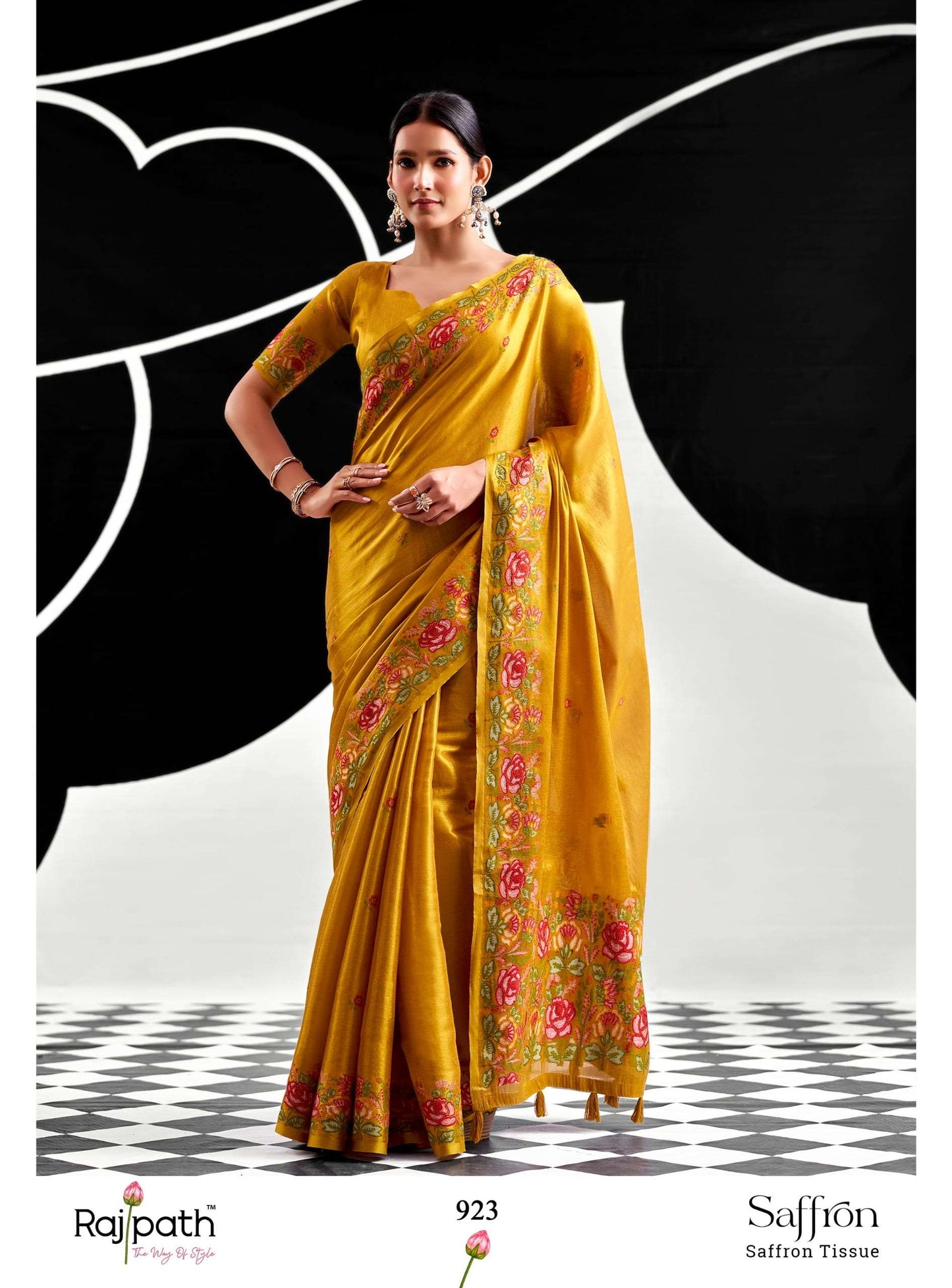Rajtex Saffron Tissue Silk Printed Premium Saree