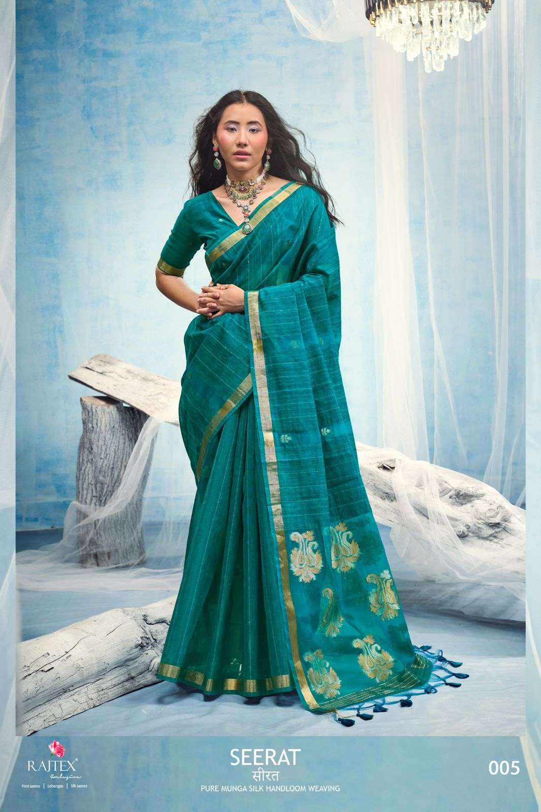 RAJTEX SEERAT Munga Silk Printed Saree with Blouse Piece