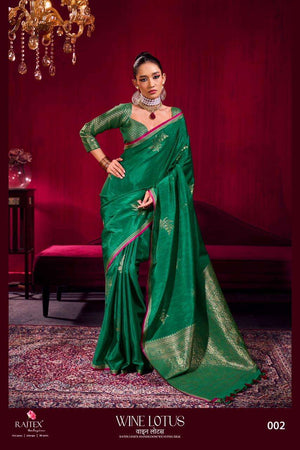 RAJTEX Wine Lotus Satin Linen Sarees