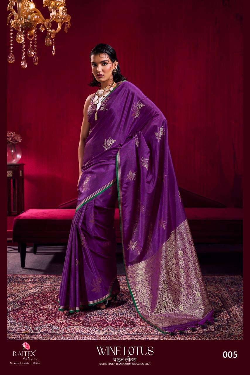 RAJTEX Wine Lotus Satin Linen Sarees - Amrah Wholesale