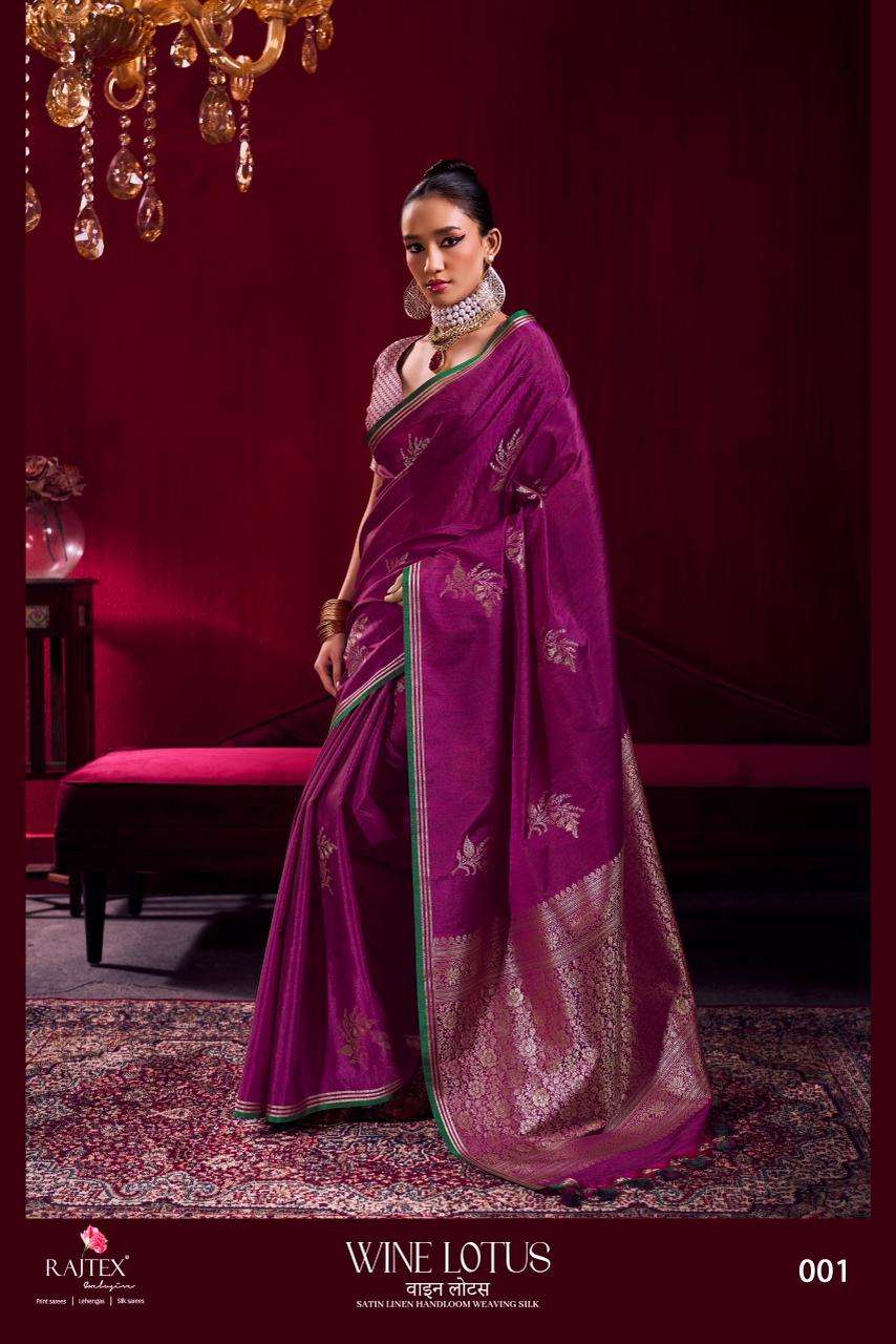 RAJTEX Wine Lotus Satin Linen Sarees - Amrah Wholesale