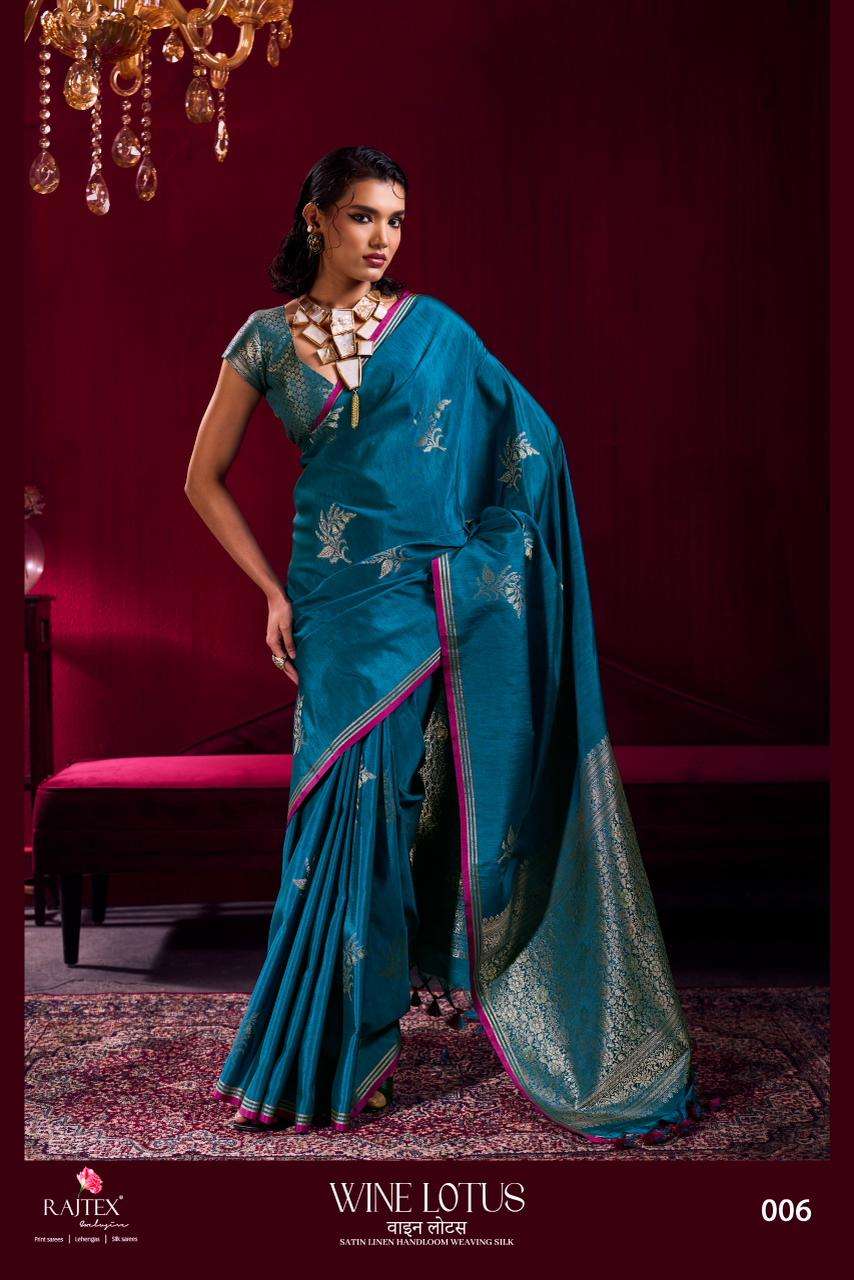 RAJTEX Wine Lotus Satin Linen Sarees - Amrah Wholesale