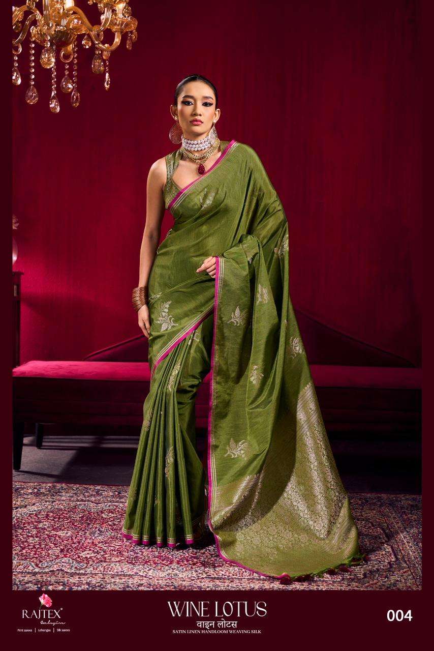 RAJTEX Wine Lotus Satin Linen Sarees - Amrah Wholesale