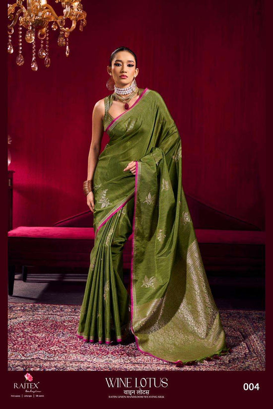RAJTEX Wine Lotus Satin Linen Sarees - Amrah Wholesale