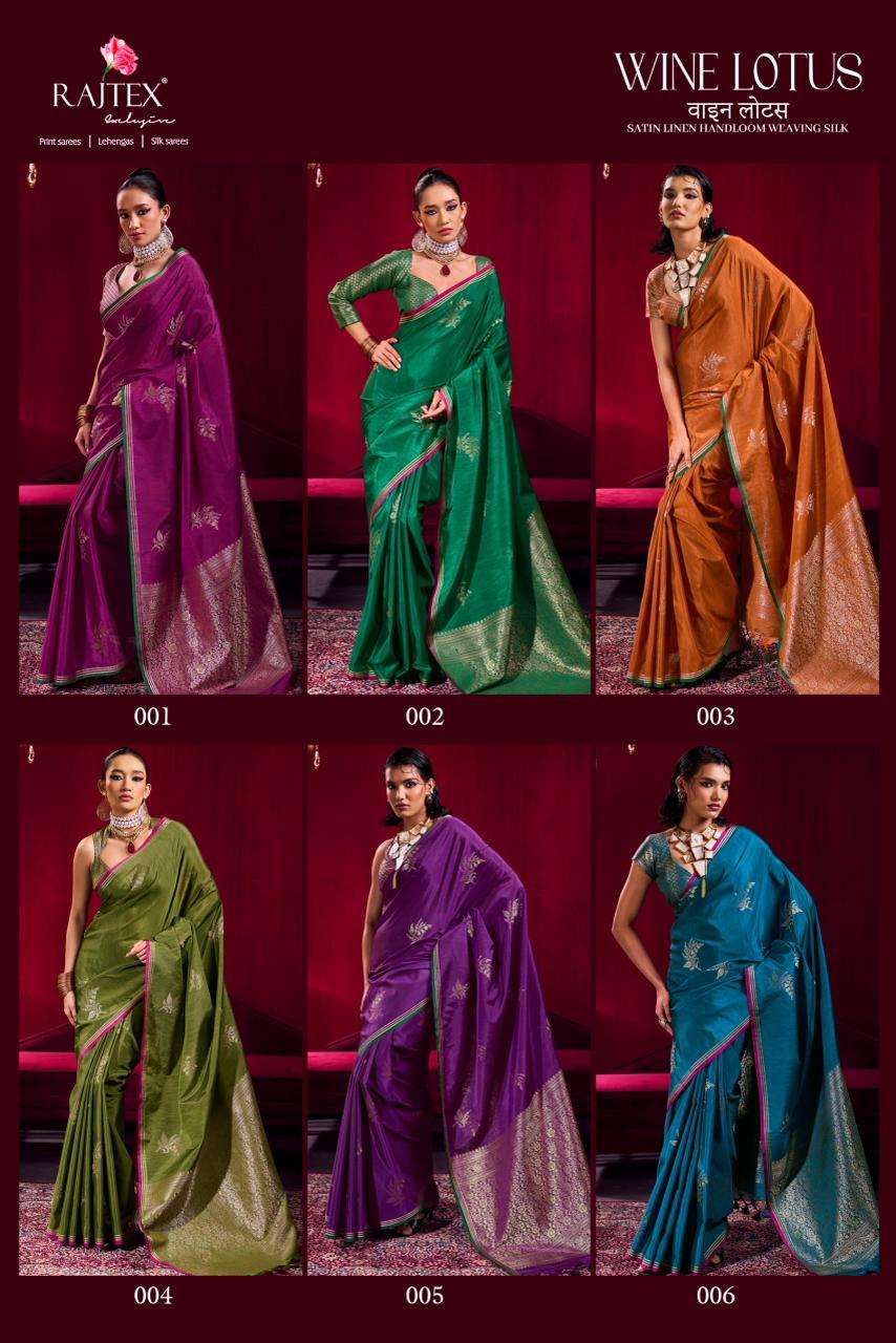 RAJTEX Wine Lotus Satin Linen Sarees - Amrah Wholesale