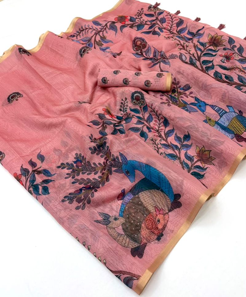 Rajyog Cd 176001 To 04 Chanderi Linen Digital Printed Saree