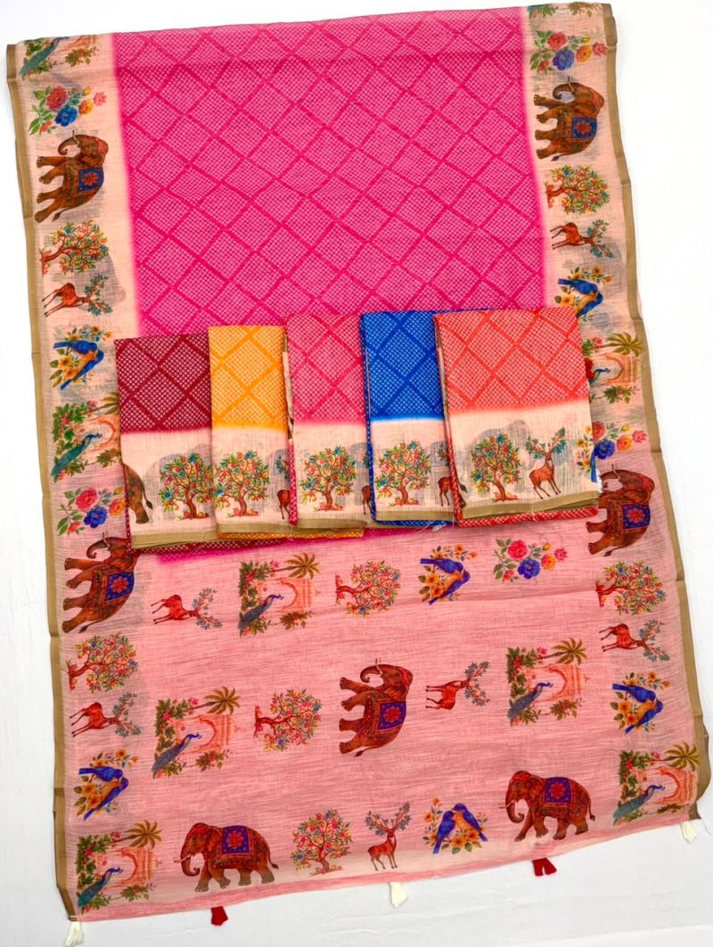 Rajyog D No 10061 To 68 Soft Cotton Linen Zari Border Saree