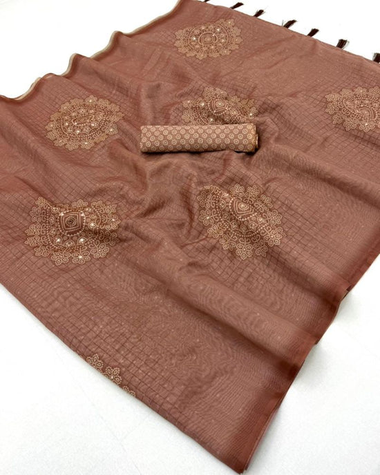 Rajyog Rang Chanderi Linen Bandhej Printed Saree