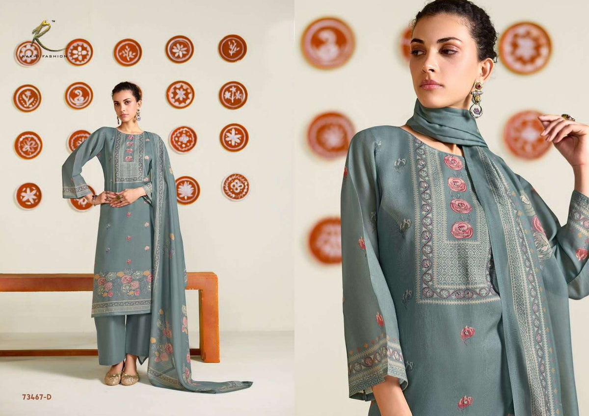 Rakhi Fashion Dreamy Summer 73467 Premium Mul Chanderi Dress Material - Amrah Wholesale
