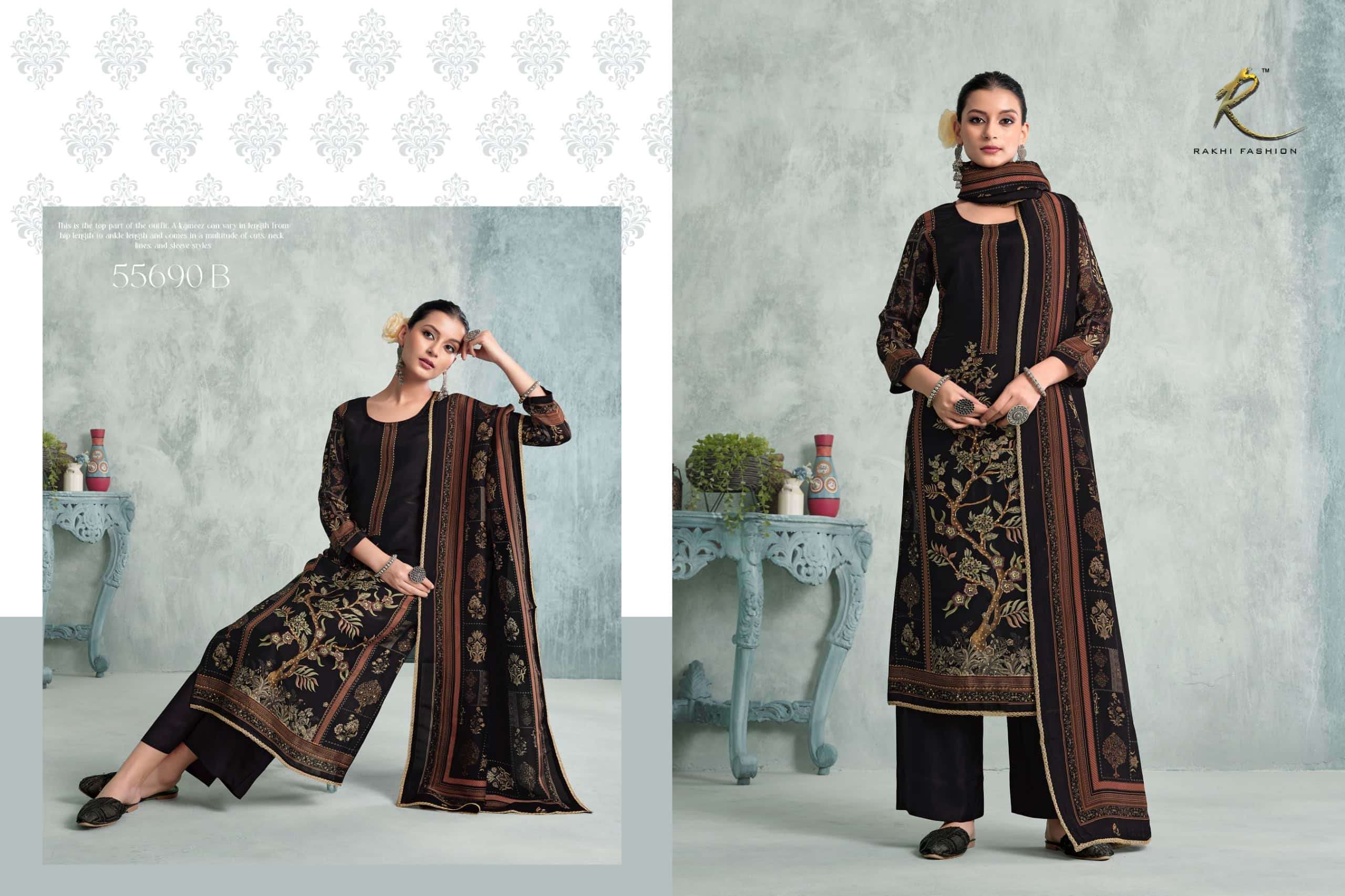 Rakhi Fashion Gallan Dil Di 55690 Bemberg Silk Dress Material