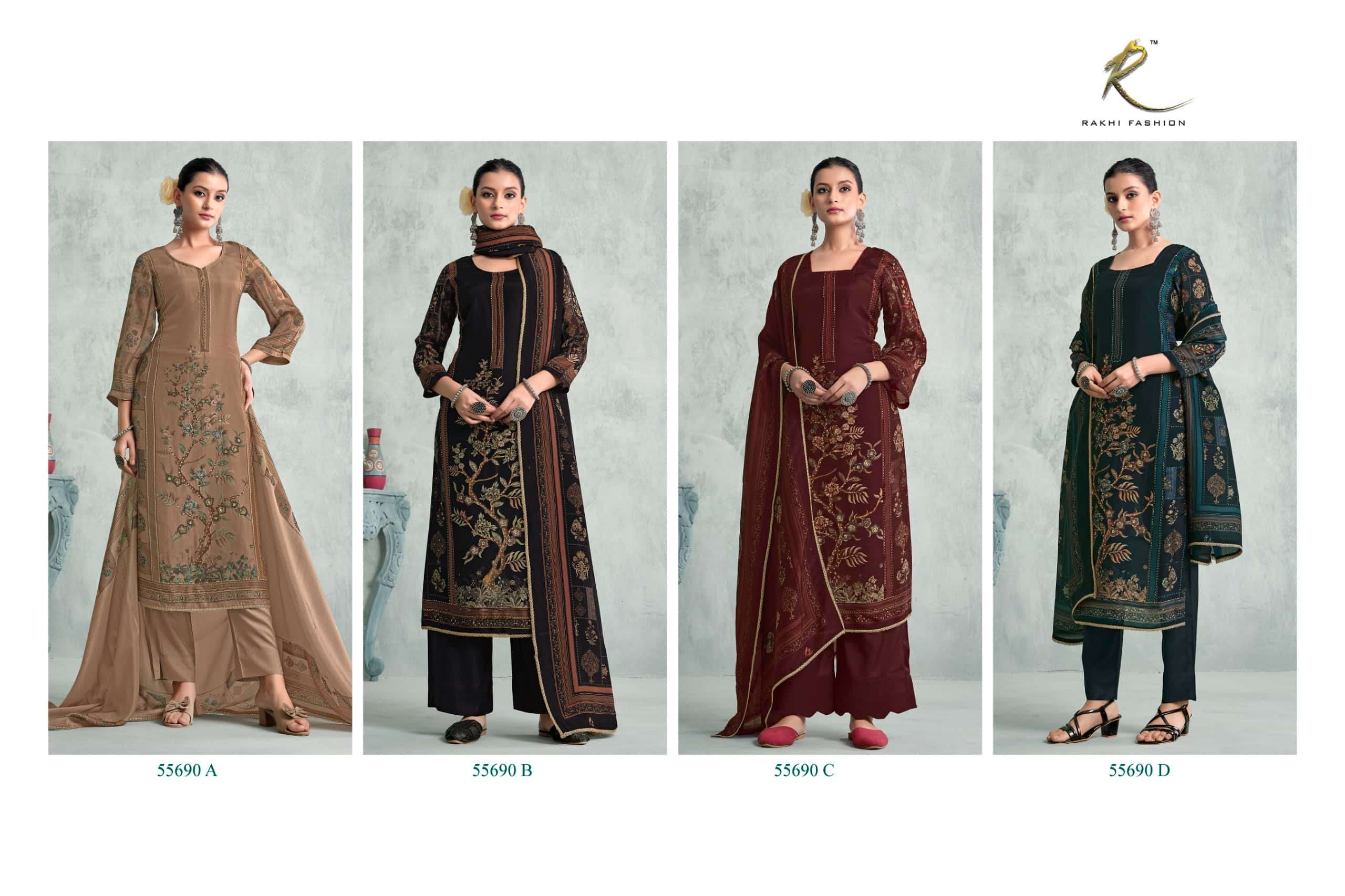 Rakhi Fashion Gallan Dil Di 55690 Bemberg Silk Dress Material