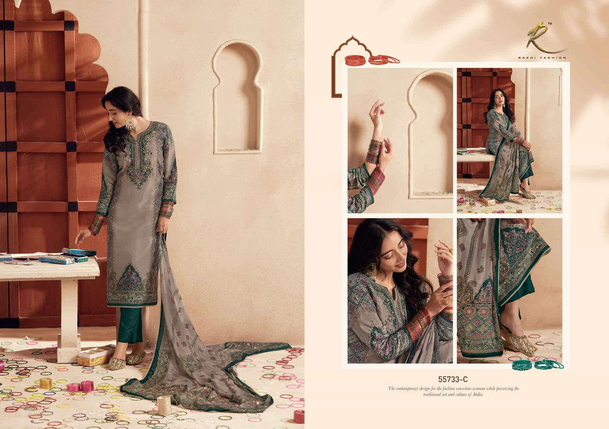 Rakhi Fashion Karve Ka Tyohar Bemberg Crape Dress Material