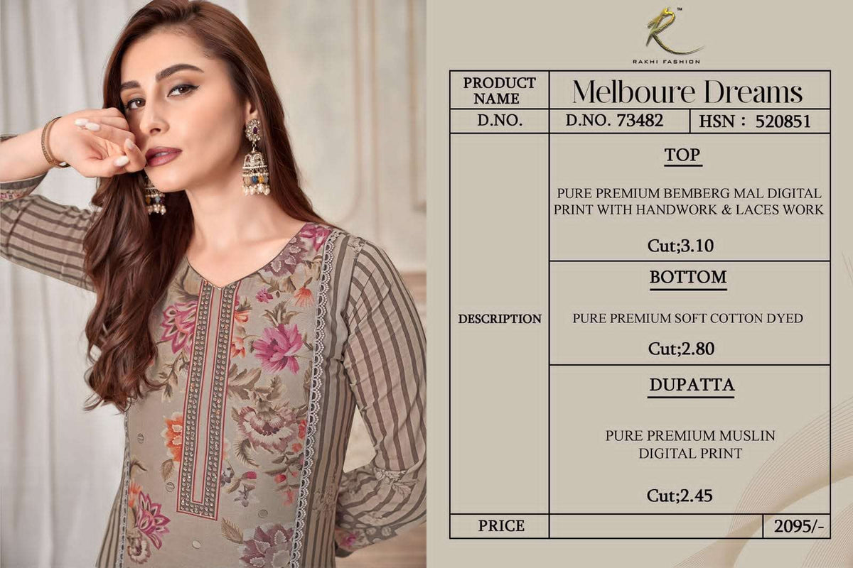 Rakhi Fashion Melboure Dreams 73483 Premium Bemberg Mal Dress Material - Amrah Wholesale