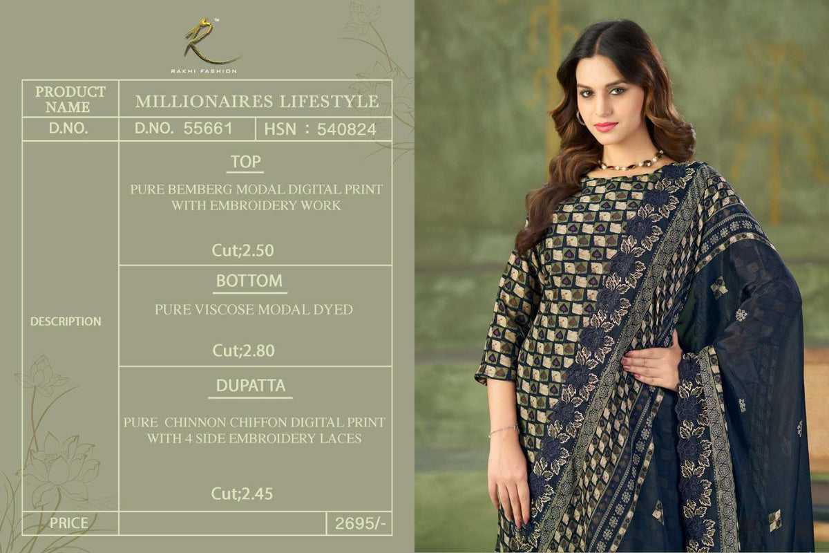 Rakhi Fashion Millionaires Lifestyle 55661 Premium Modal Dress Material - Amrah Wholesale