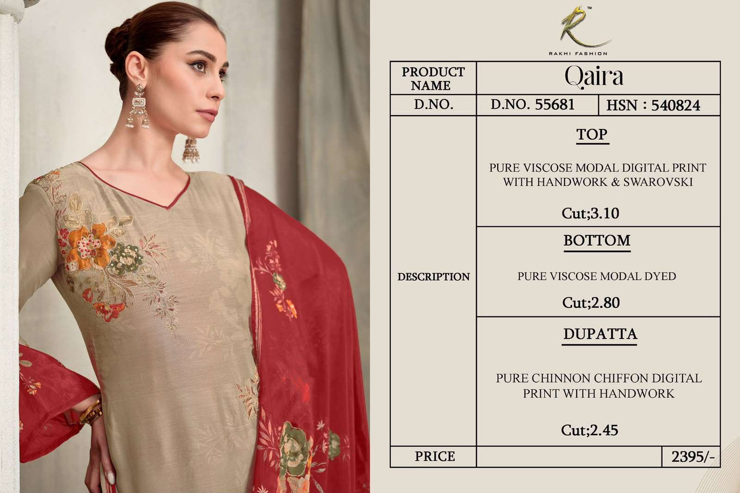 Rakhi Fashion Qaira 55681 Premium Modal Handwork Dress Material