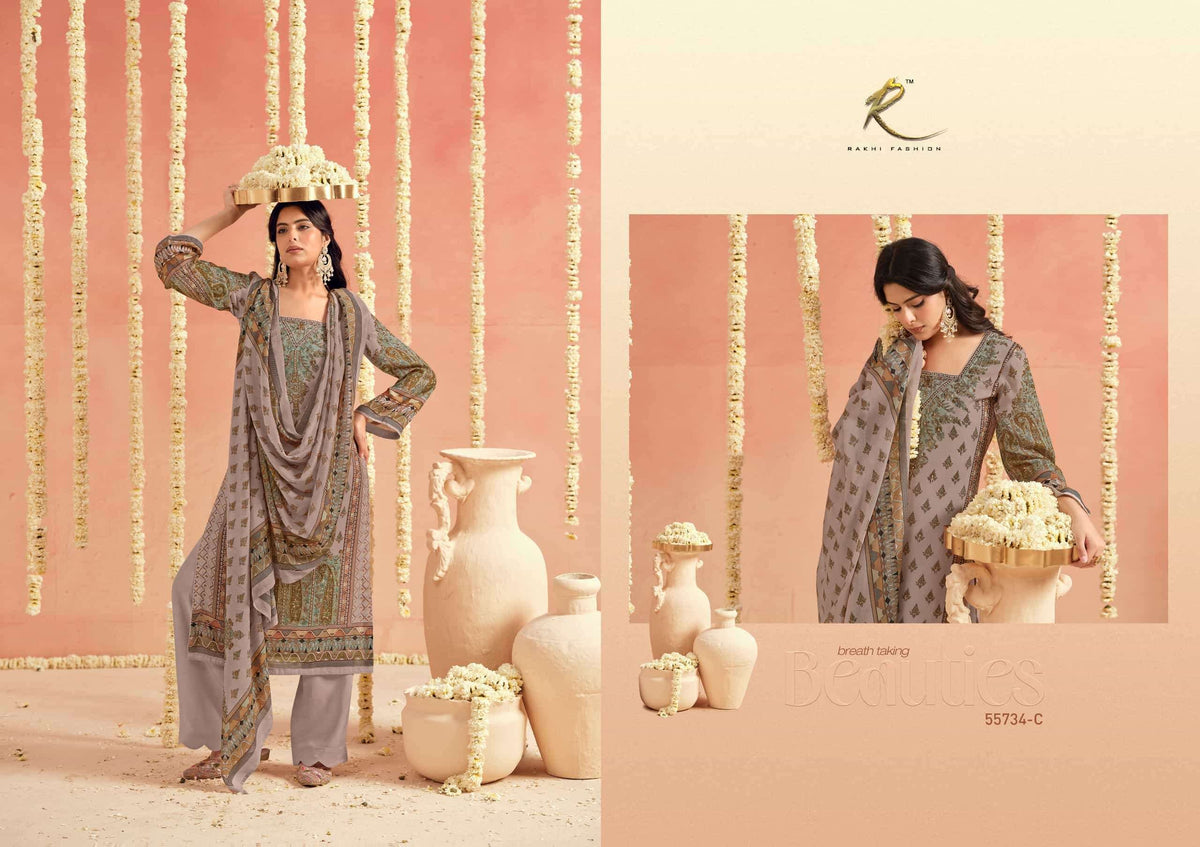 Rakhi Fashion Rakhdi Special 55734 Bemberg Fancy Silk Handwork Unstitched Dress Material