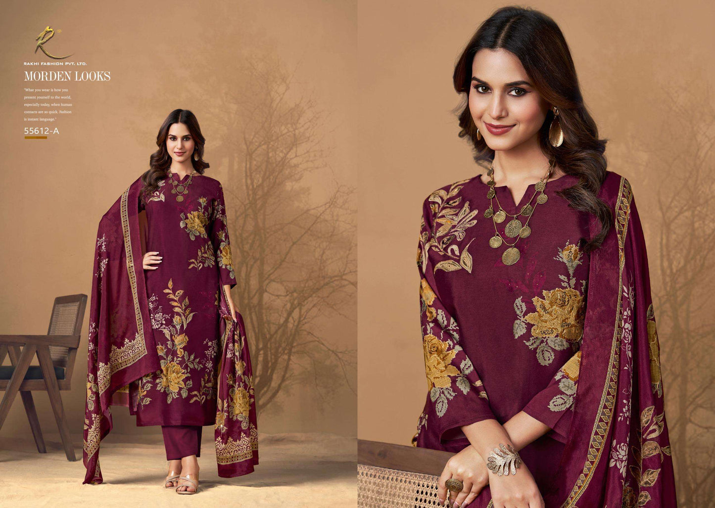 Rakhi Fashion Shadow Rubey 55612 Pure Bemberg Tussar Silk Dress Material