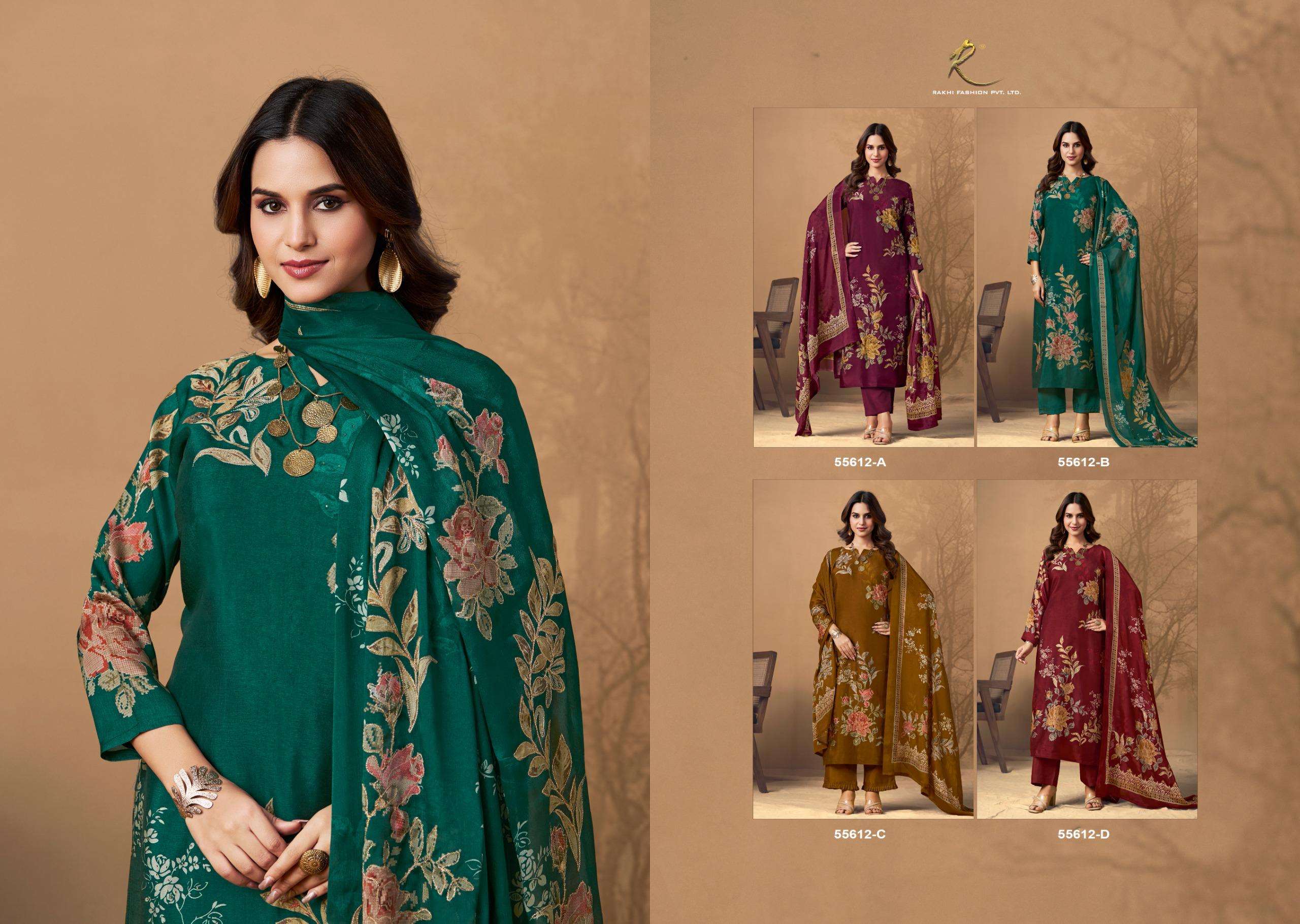Rakhi Fashion Shadow Rubey 55612 Pure Bemberg Tussar Silk Dress Material