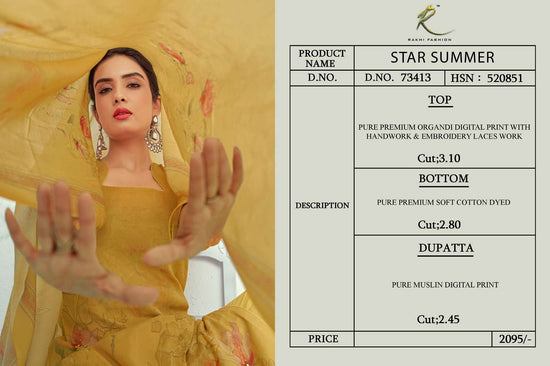 Rakhi Fashion Star Summer 73413 Premium Organdy Dress Material - Amrah Wholesale