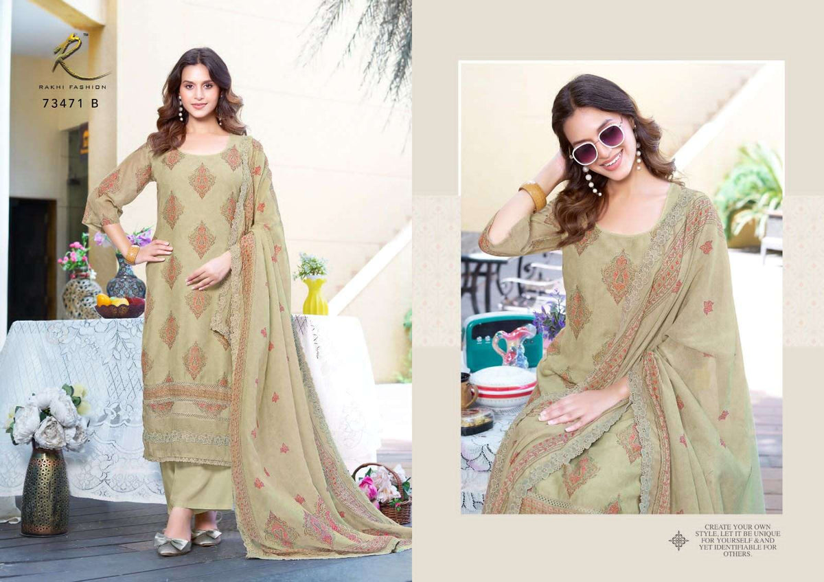 Rakhi Fashion Summer Andaaz 73471 Pure Bemberg Mal Chanderi Salwar Suit - Amrah Wholesale