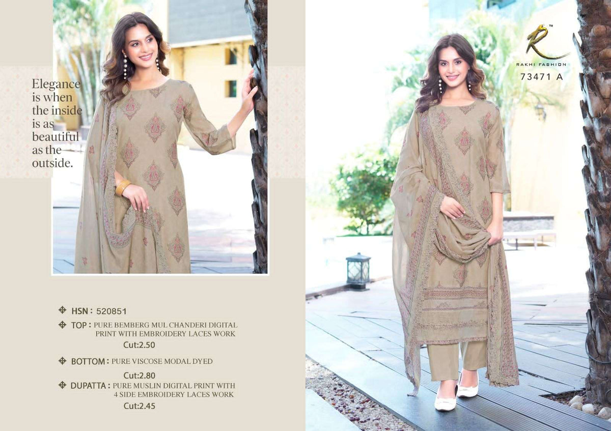Rakhi Fashion Summer Andaaz 73471 Pure Bemberg Mal Chanderi Salwar Suit - Amrah Wholesale