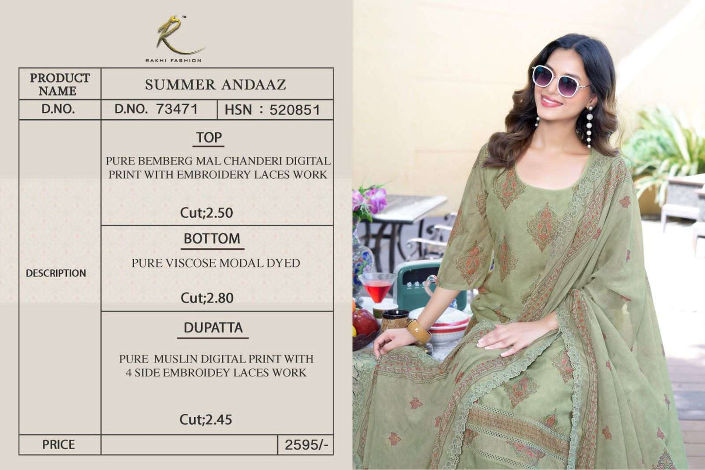 Rakhi Fashion Summer Andaaz 73471 Pure Bemberg Mal Chanderi Salwar Suit